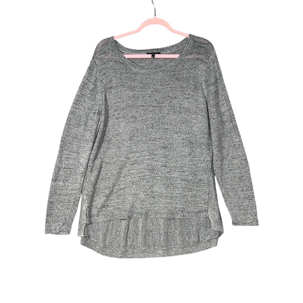 Eileen Fisher Linen Knit Sweater Womens XL Grey High-Low Scoop Neck Pullover